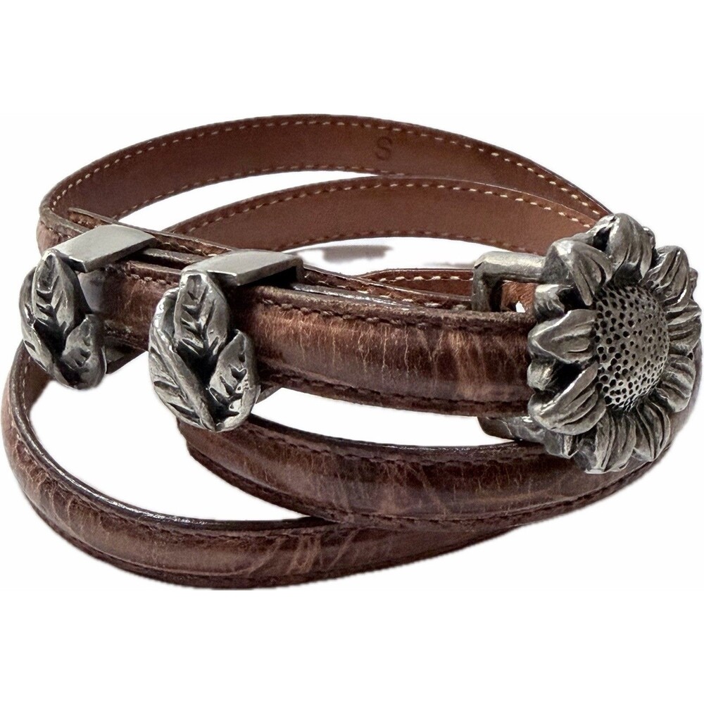 Hartnell Belt Womens sz S Alligator Leather w Sunflower Pewter Buckle